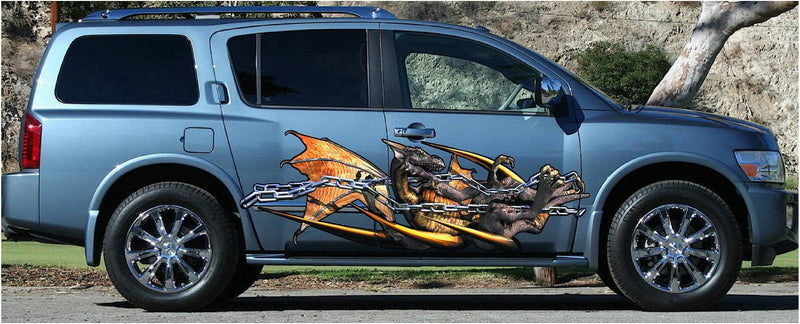 chained winged dragon graphics on suv